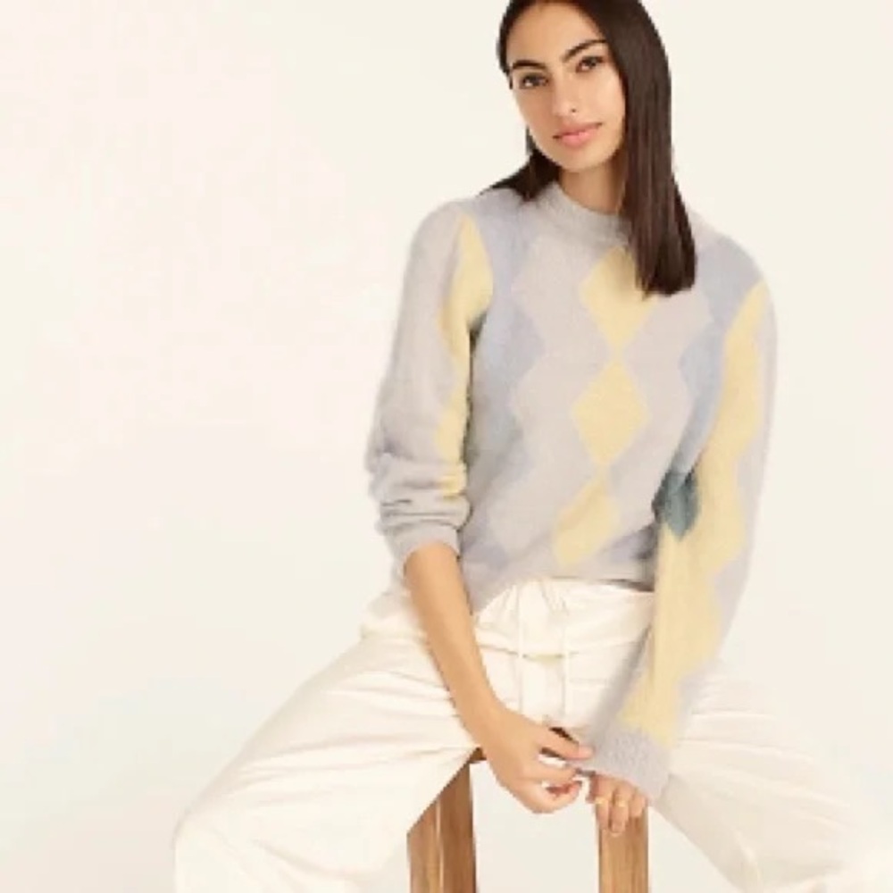 J Crew Diamond Check Pastel Sweater - Picture 3 of 10